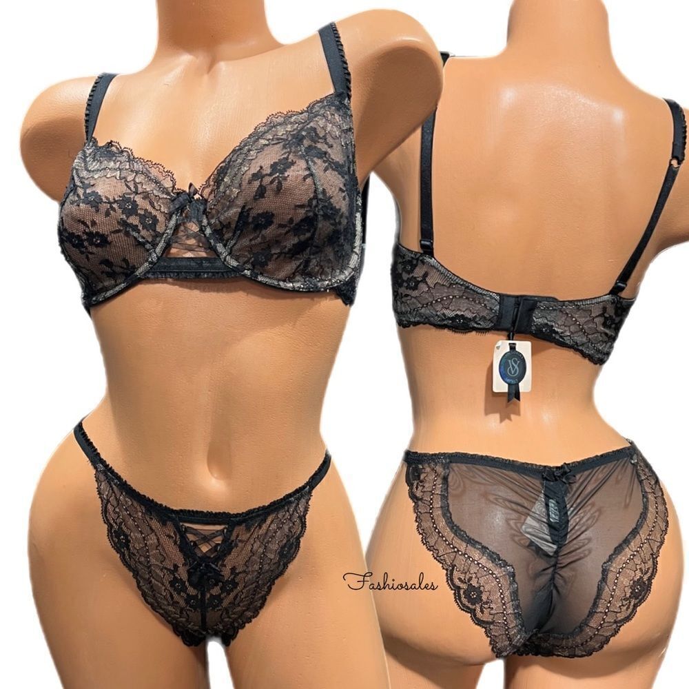 Victorias Secret Designer Collection Set Unlined Demi Bra Cheekini Metallic lace